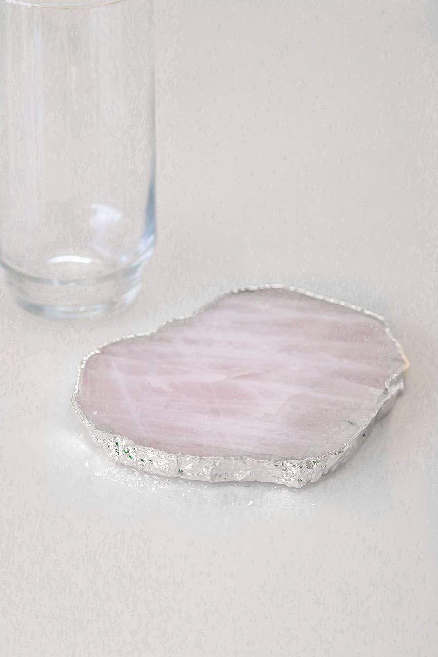 Porta Garrafa Quartzo Rosa Maxi Banho Prata Unitário