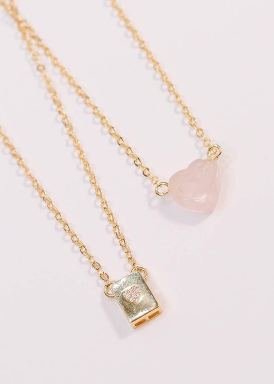 Escapulário Coração Quartzo Rosa Banho Ouro