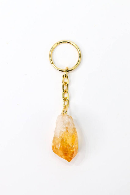 Chaveiro Ponta Citrino Bruto Dourado