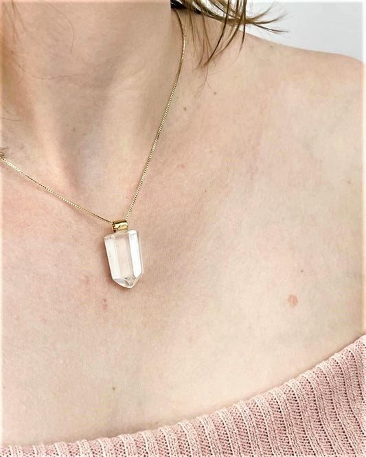 Colar Ponta de Quartzo Cristal Single Banho Ouro