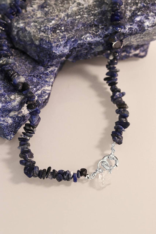 Choker Sodalita com Fecho Boia Banho Prata