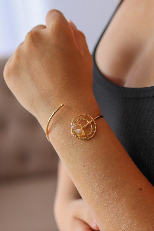Bracelete Pedra Natural Citrino Banhado Ouro 18K