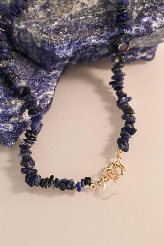 Choker Sodalita com Fecho Boia Banho Ouro