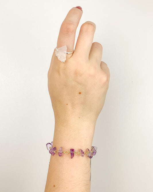 Pulseira Cascalho Ametista Elos Banho Ouro