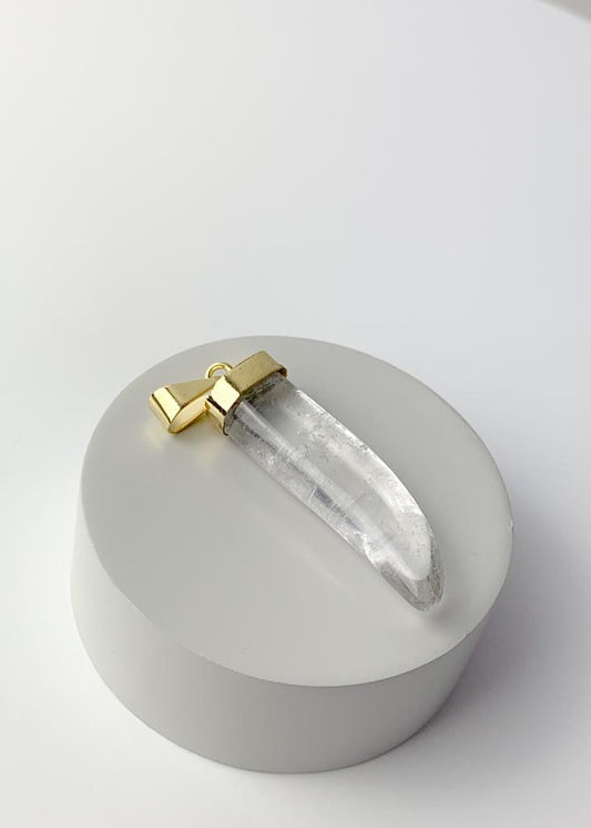 Pingente Dente Cristal de Quartzo Banho Ouro