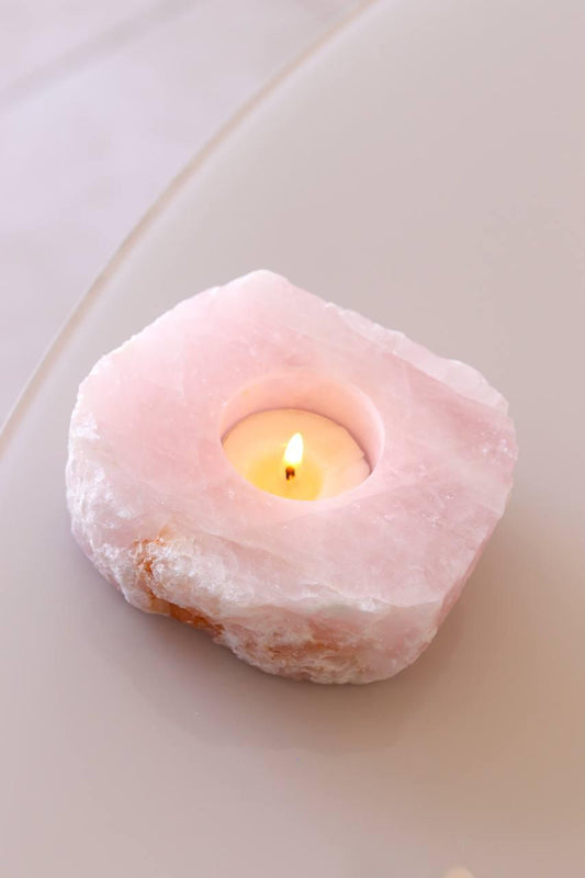 Porta Vela Quartzo Rosa Polido