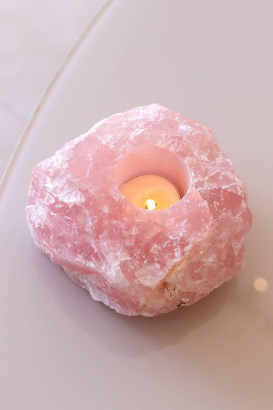 Porta Vela Quartzo Rosa Bruto