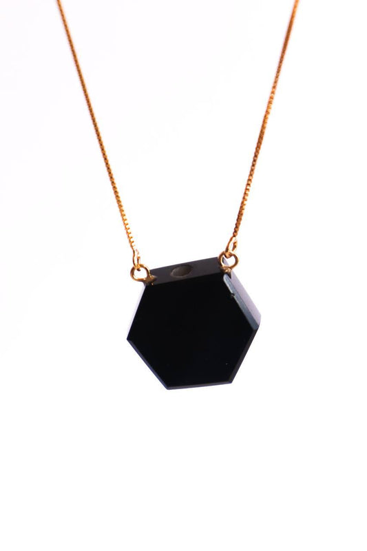 Colar Difusor Obsidiana Preta Banho Ouro