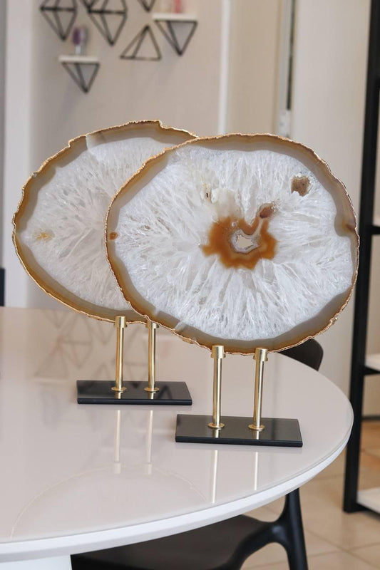 Chapa Ágata Natural Banhado Ouro na Base de Vidro 1,607 a 1,674 Kg