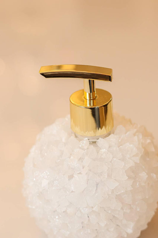 Saboneteira Quartzo Branco Bruto Banho Ouro
