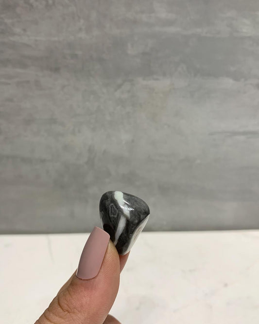 Pedra Jaspe Concha Preto com Branco Rolado 9 a 12 gramas