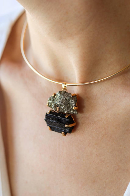 Choker Duo Pirita e Turmalina Vitalidade Banho Ouro 18K