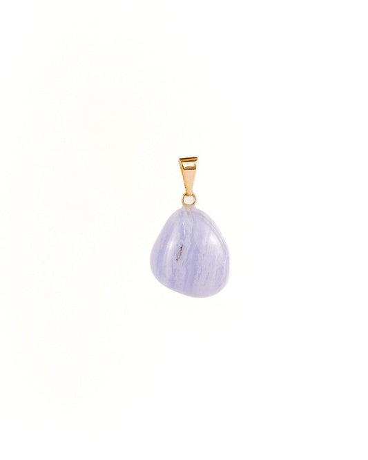 Pingente Ágata Blue Lace rolado com pino Banhado Ouro