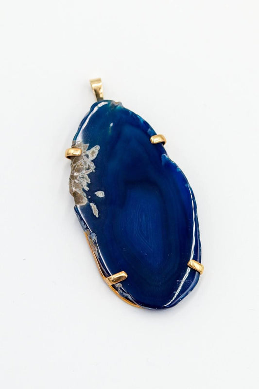 Colar Chapa de Ágata Azul com Garra Banho Ouro