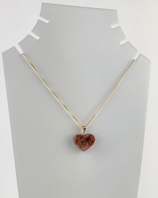 Colar Coração Calcedônia Bruto banhado Ouro 18K