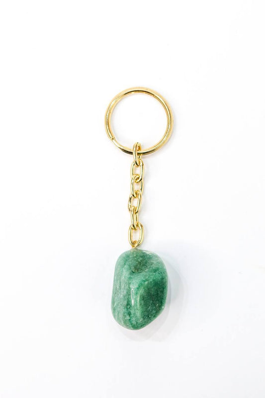 Chaveiro Quartzo Verde Rolado Dourado
