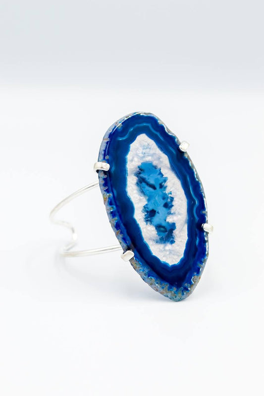 Bracelete Chapa de Ágata Azul Banhado Prata