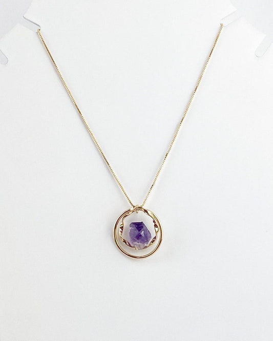 Colar Pedra Natural Ametista Conexão banhada Ouro 18k
