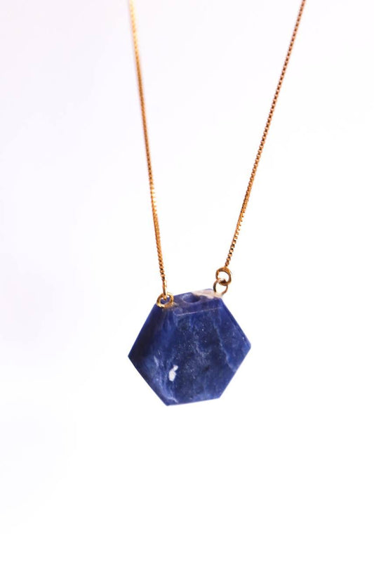 Colar Difusor Sodalita Banho Ouro