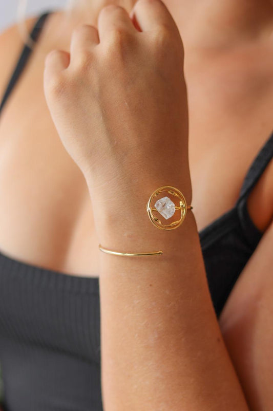 Bracelete Pedra Natural Cristal Banhado Ouro 18K