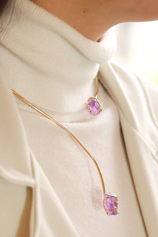 Choker Ametista Abraço Banho Ouro