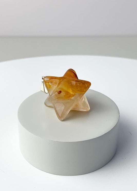 Pingente Merkaba Quartzo Agente Cura Ouro Banho Prata