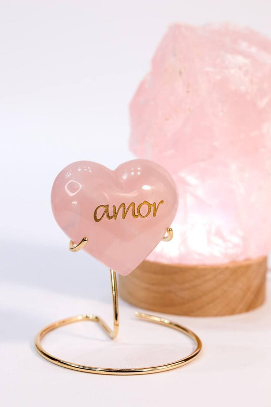 Coração Quartzo Rosa Amor Base Banho Ouro