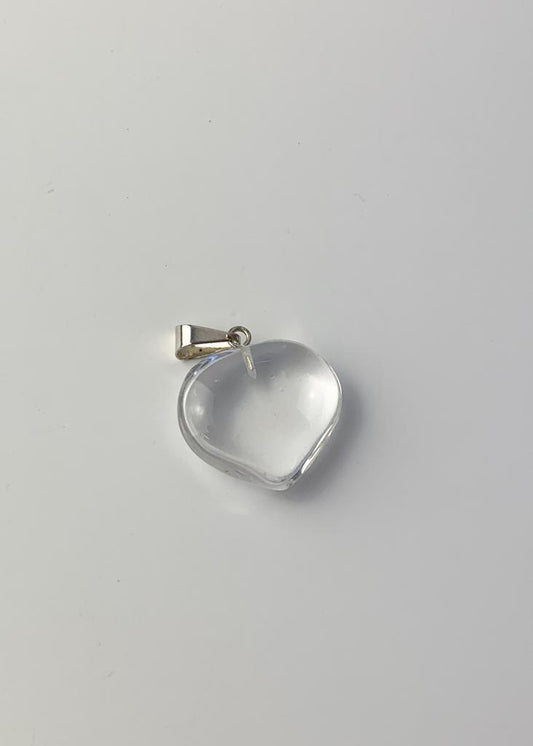 Pingente Cristal de Quartzo Coração com Pino Banho Prata