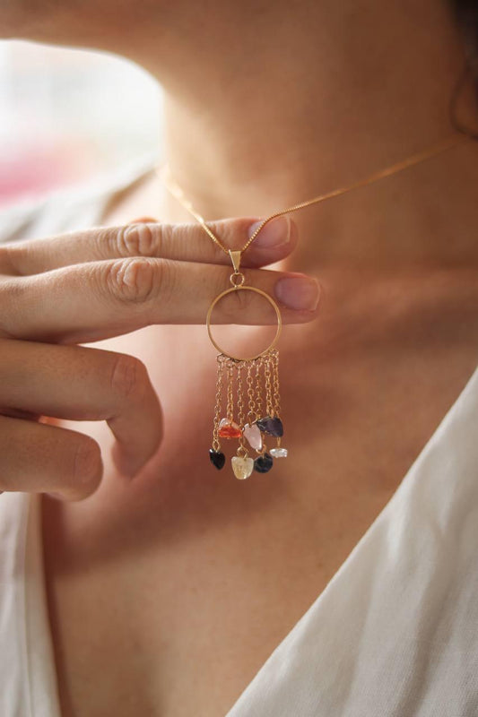 Colar Chakras Argola Banho Ouro