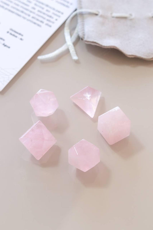 Kit Sólidos Platônicos cinco formas Quartzo Rosa