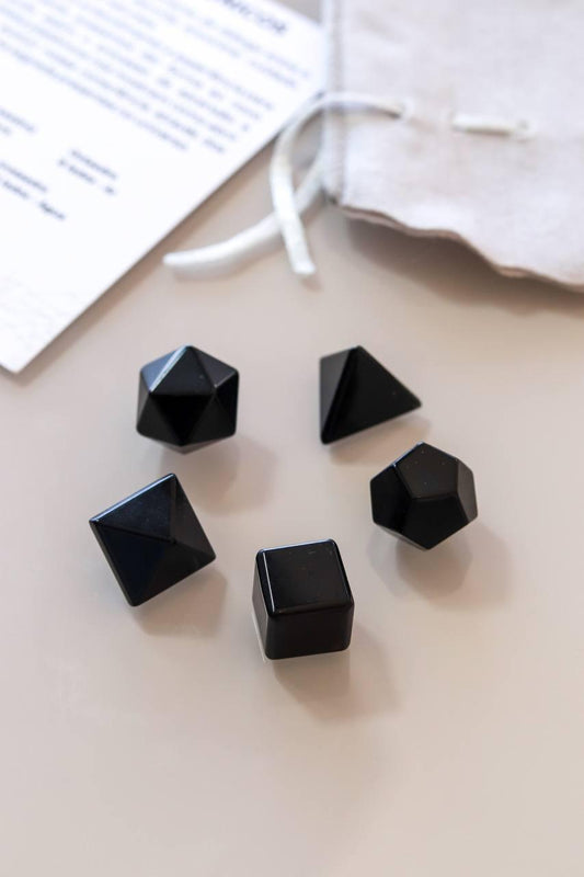 Kit Sólidos Platônicos cinco formas Obsidiana Preta
