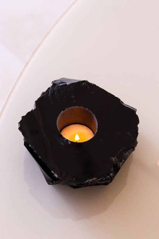 Porta Vela Obsidiana Preta Bruta