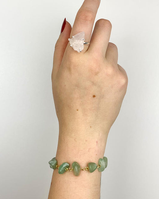Pulseira Cascalho Quartzo Verde Elos Banho Ouro