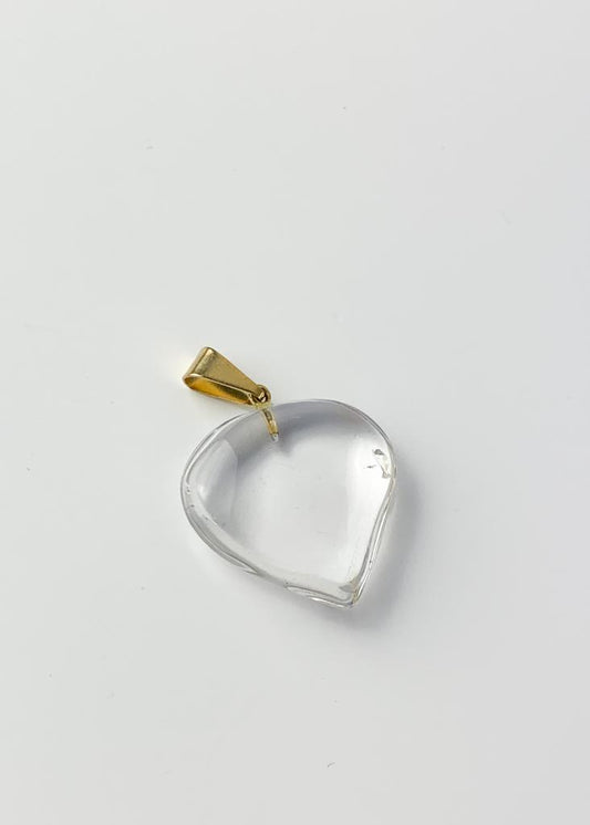 Pingente Cristal de Quartzo Coração com Pino Banho Ouro