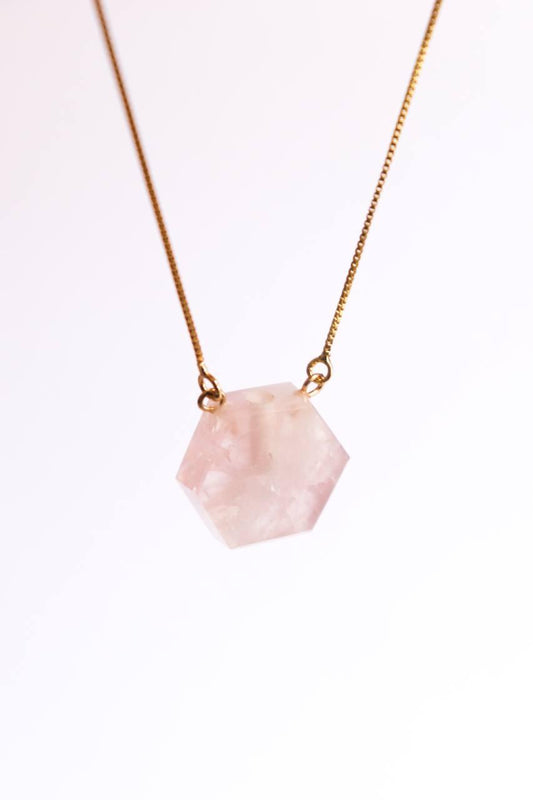Colar Difusor Quartzo Rosa Banho Ouro