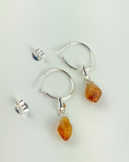 Brinco Argola Pedra Natural Citrino banhado Prata