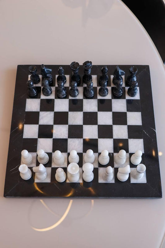 Jogo de Xadrez de Pedra Ônix Preto e Branco Grande