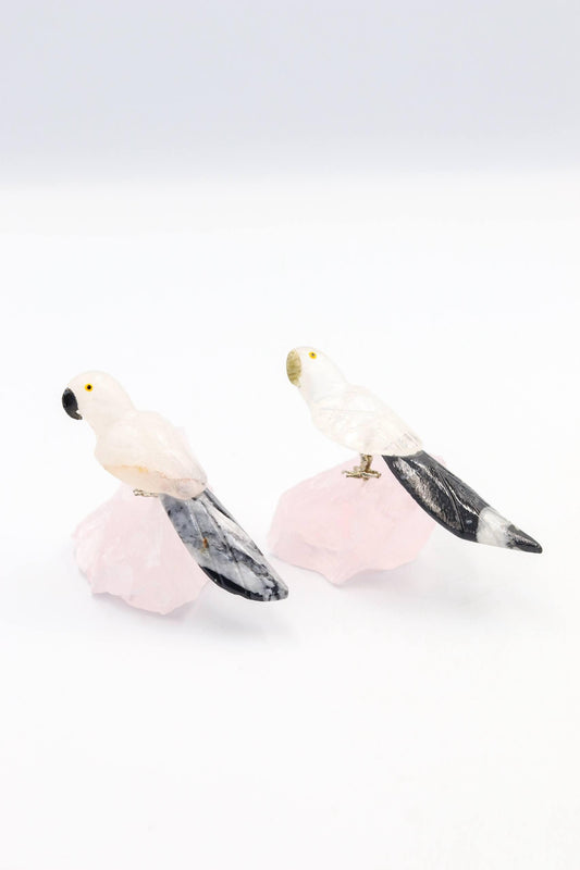 Arara Quartzo Cristal na Base Quartzo Rosa
