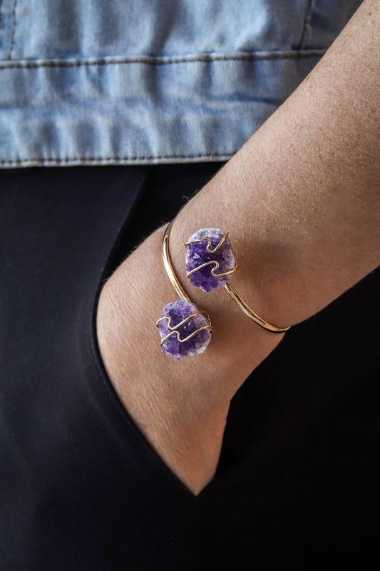 Bracelete Duo Drusa Ametista Banho Ouro