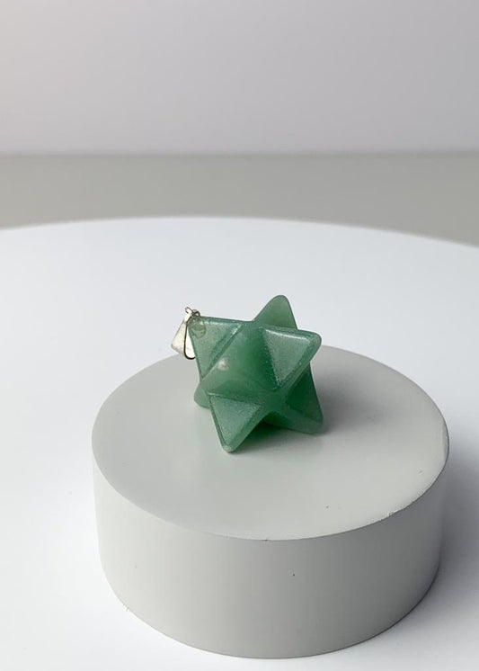 Pingente Merkaba Quartzo verde Banho Prata