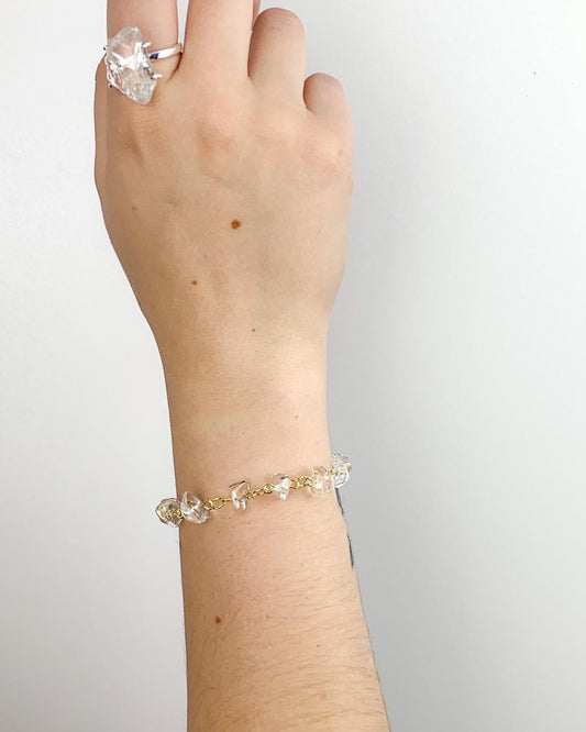 Pulseira Cascalho Cristal de Quartzo Elos Banho Ouro