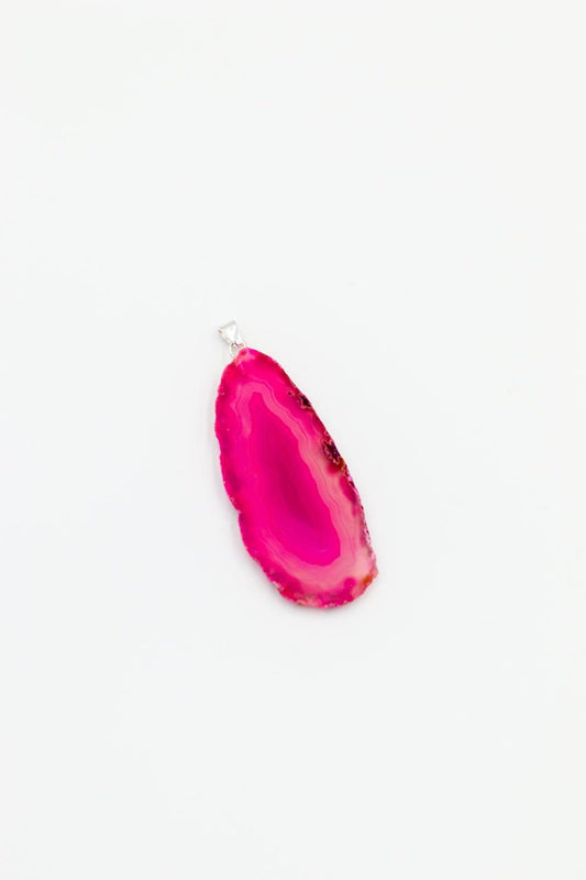 Pingente Chapa de Ágata Rosa Pequeno com Pino Banho Prata