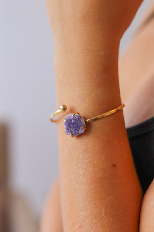 Bracelete Drusa de Ametista Solitário banhado a Ouro