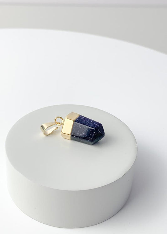 Pingente Ponta Goldstone Azul Banho Ouro