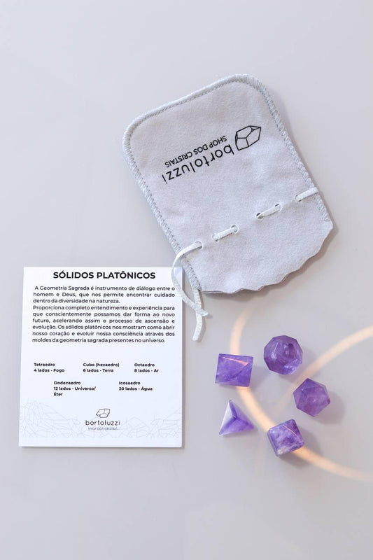 Kit Sólidos Platônicos cinco formas Ametista