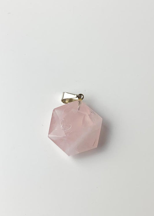 Pingente Quartzo Rosa Estrela de Davi Banho Prata