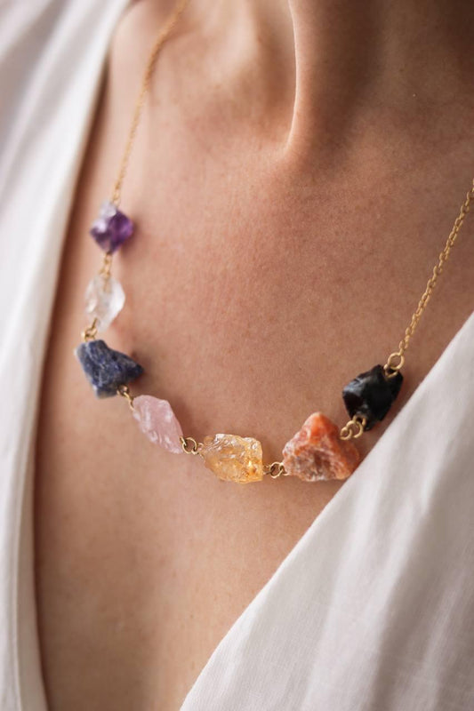 Colar Chakras Bruto Banho Ouro