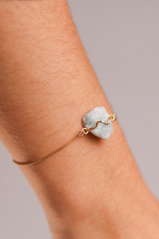 Pulseira Água Marinha Abraço Banho Ouro