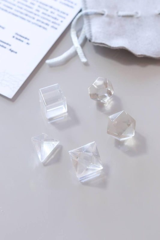 Kit Sólidos Platônicos cinco formas de Cristal de Quartzo