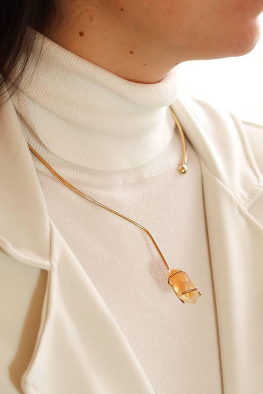 Choker Pedra Natural Citrino Abraço Banho Ouro